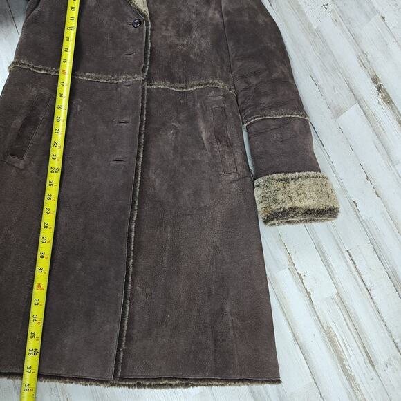 Vintage Y2K EXPRESS Penny Lane Coat Brown Suede Leather Faux Sherpa Lined Size M - Picture 7 of 11